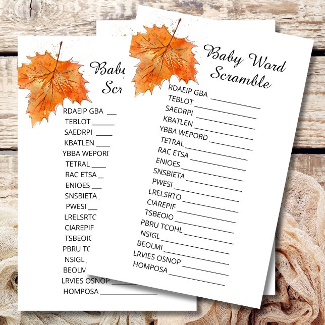 Baby Shower Scramble Fall Rustic brown leaves (Creator Uploaded)