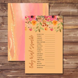 Baby Shower Scramble Game Pink Peach Flowers
