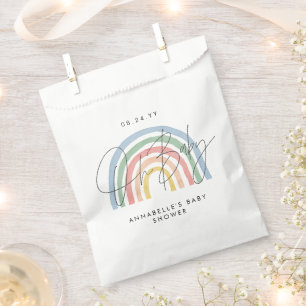 Baby shower script colourful watercolor rainbow favour bag