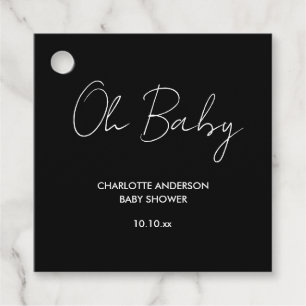 Baby shower script modern black and white elegant favour tags