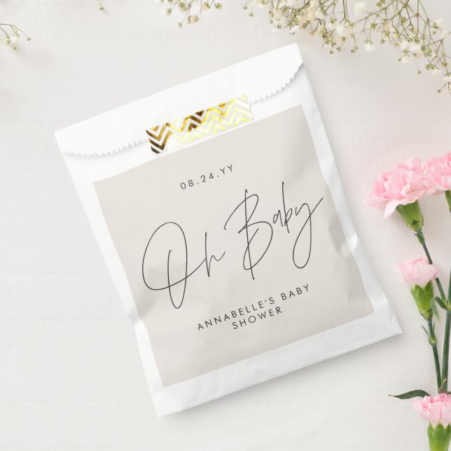 Baby shower script modern bold cream black guest favour bag (Sealed)