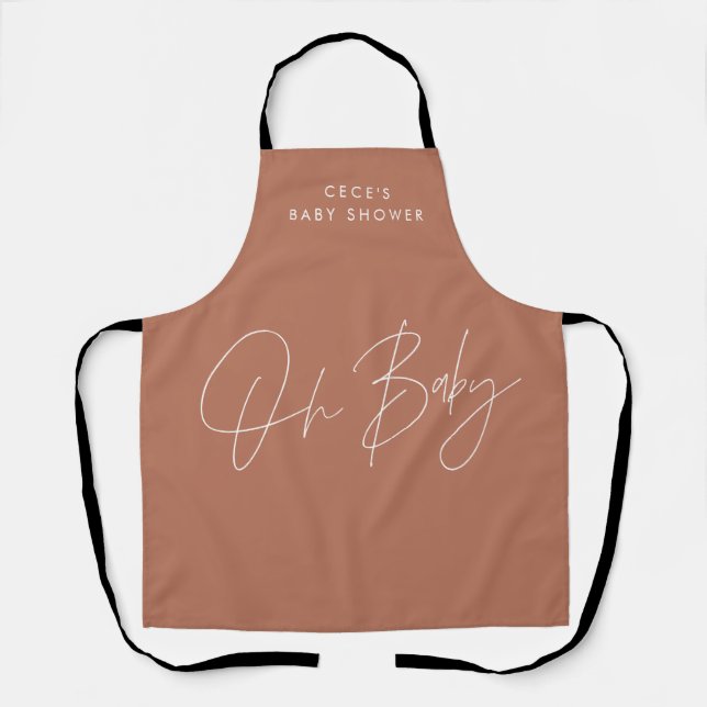 Baby shower script modern bold terracotta elegant apron (Front)