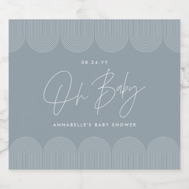 Baby shower script modern dusty blue elegant beer bottle label (Single Label)