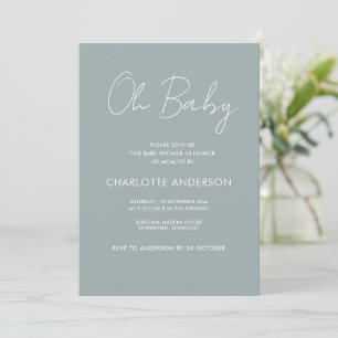 Baby shower script modern dusty blue elegant invitation