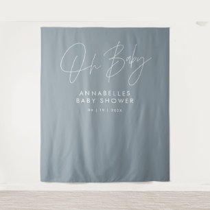 Baby shower script modern dusty blue elegant tapestry