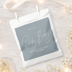 Baby shower script modern dusty blue favour bag
