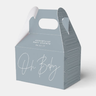 Baby shower script modern dusty blue geometric favor box