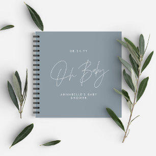 Baby shower script modern dusty blue guest notebook