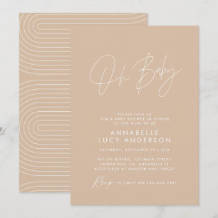 Baby shower script modern elegant natural beige invitation