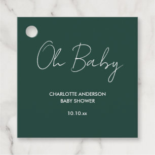Baby shower script modern emerald green elegant favour tags
