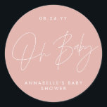 Baby shower script modern girly rose pink elegant classic round sticker<br><div class="desc">Baby shower script modern bold contemporary baby rose pink elegant party design.</div>