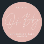Baby shower script modern girly rose pink elegant classic round sticker<br><div class="desc">Baby shower script modern bold contemporary baby rose pink elegant party design.</div>