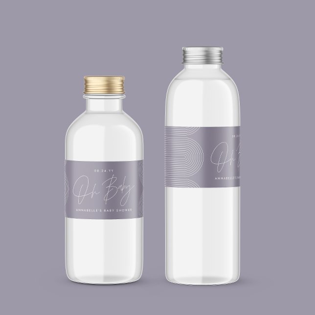 Baby shower script modern lilac purple elegant water bottle label (Creator Uploaded)