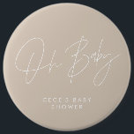 Baby shower script modern minimal cerise pink 6 inch round button<br><div class="desc">Baby shower script modern bright girly cerise pink and white elegant party decor attire button design. Ideal contemporary minimal baby shower party design.</div>