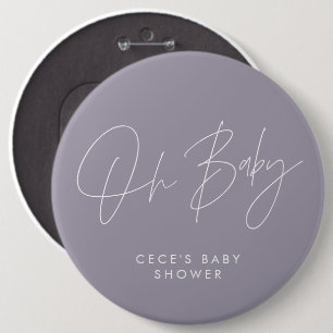 Baby shower script modern minimal lilac purple 6 inch round button