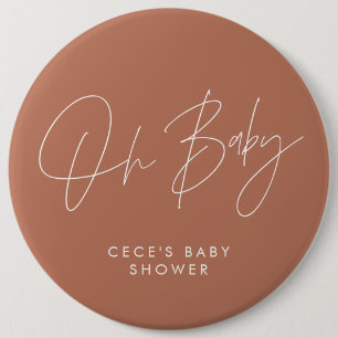 Baby shower script modern minimal terracotta 6 inch round button