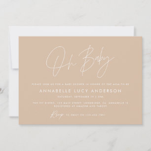Baby shower script modern natural beige boho invitation
