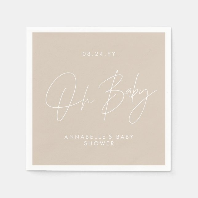 Baby shower script modern natural cream elegant napkin (Front)