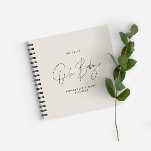 Baby shower script modern natural cream guest notebook