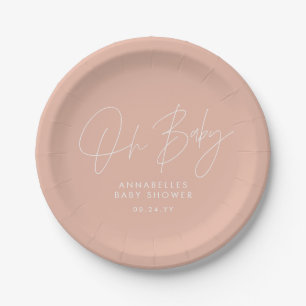 Baby shower script modern pink girly elegant paper plate