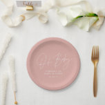 Baby shower script modern rose pink girly elegant paper plate<br><div class="desc">Baby shower script modern simple rose pink girly elegant party invitation design.</div>