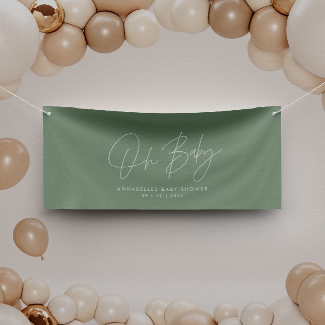 Baby shower script modern sage green elegant banner (Creator Uploaded)