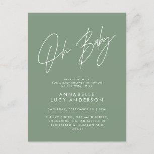 Baby shower script modern sage green elegant  postcard
