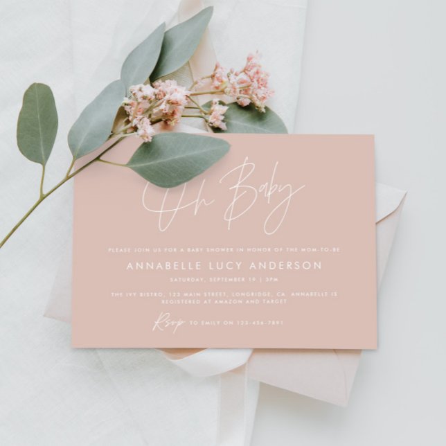 Baby shower script modern terracotta pink boho invitation (Creator Uploaded)