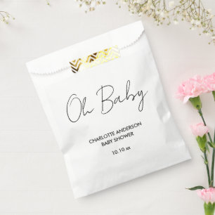 Baby shower script modern white and black elegant favour bag