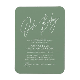 Baby shower script sage green elegant invitation magnet