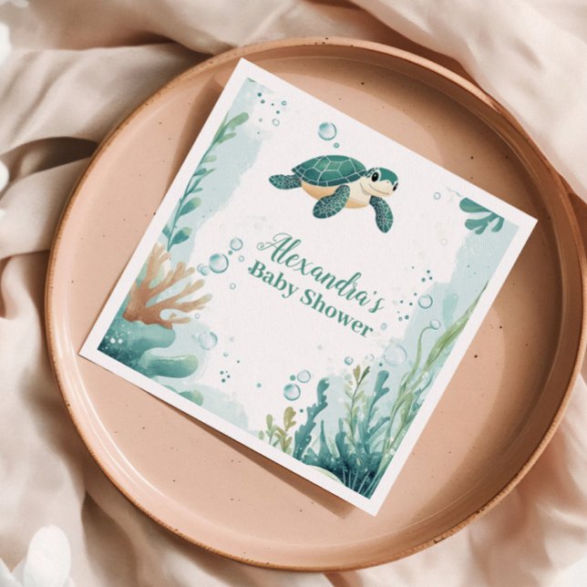 Baby Shower Sea Turtle Watercolor  Napkin (Creator Uploaded)