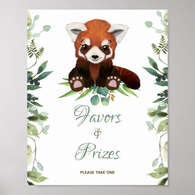 Baby Shower Sign Favours & Prizes Red Panda Bear (Front)