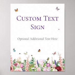 Baby Shower Sign   Pink Purple Floral Butterflies