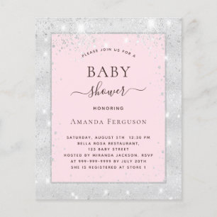 Baby shower silver blush pink girl invitation