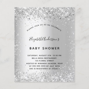 Baby shower silver glitter budget invitation flyer