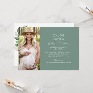 Baby shower simple moderne Photo Sage Invitation