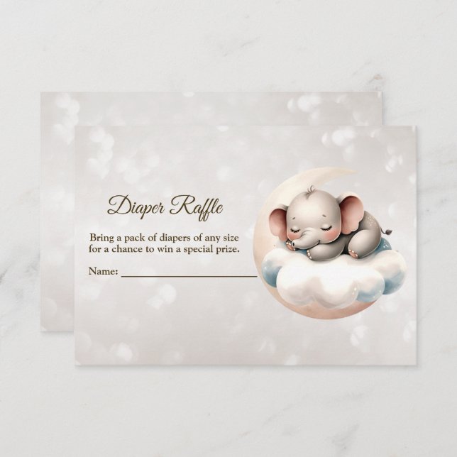 Baby Shower Sleeping Baby Elephant Diaper Raffle Enclosure Card (Front/Back)