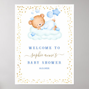 Baby shower Sleepy Bear Boy Affiche de bienvenue