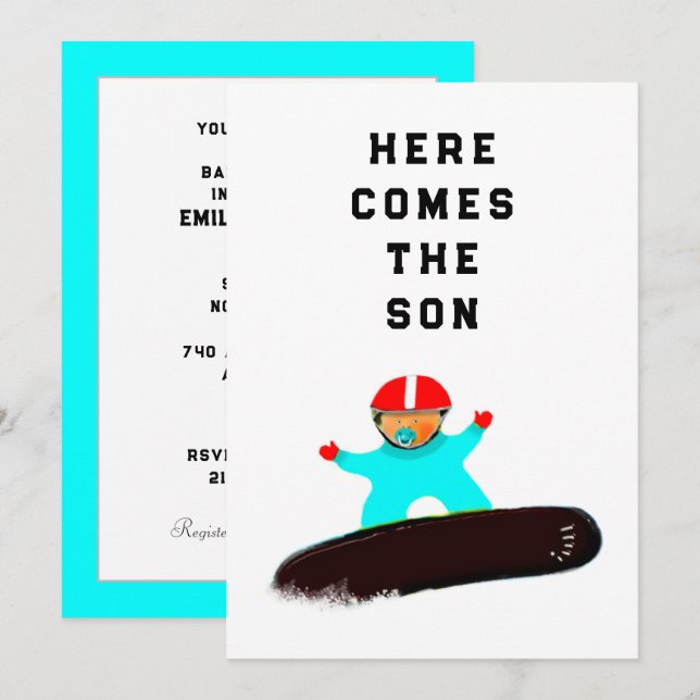 Baby shower Snowboarder Invitations (Devant / Derrière)