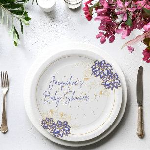 Baby shower snowman purple theme paper plates