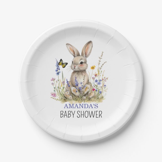 Baby Shower Some bunny wildflowers Paper Plate (Front)