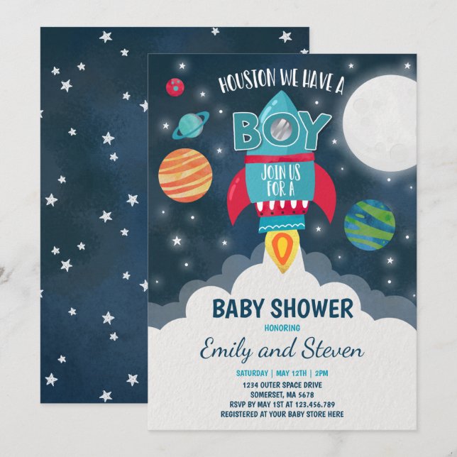 Baby shower spatial Invitation Baby shower Galaxy (Devant / Derrière)