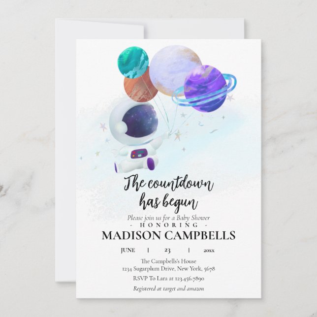 Baby shower spatial Invitation Galaxie Espace extr (Devant)