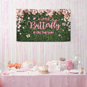 Baby Shower Spring Grass Neon Pink Flower Floral Banner