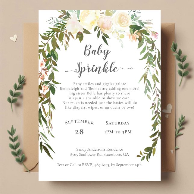 Baby Shower Sprinkle Elegant White Roses Floral Invitation (Creator Uploaded)