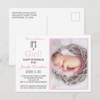 Baby Shower Sprinkle Pink Floral Photo Invitation Postcard