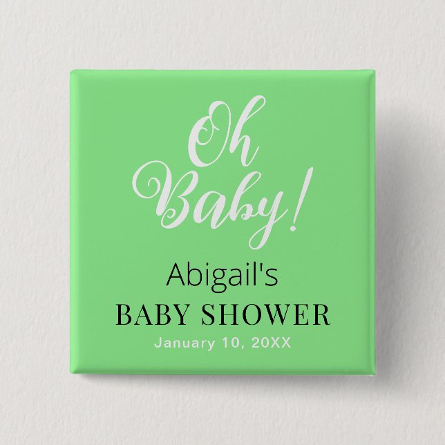 Baby Shower Square Button Personalized Text Design (Front)