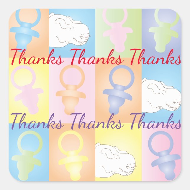 Baby Shower Square Stickers Paci Bunny (Front)