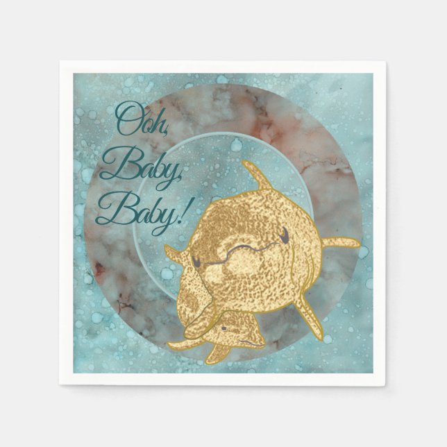 Baby Shower Standard Napkin Gold Dolphin Baby Mom (Front)