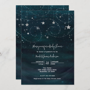 Baby Shower Starry Night Blue & Silver Invitation